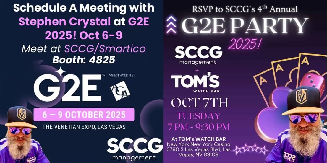 RSVP to SCCG’s 4th Annual G2E 2025 Party at Tom’s Watch Bar and Schedule a Meeting