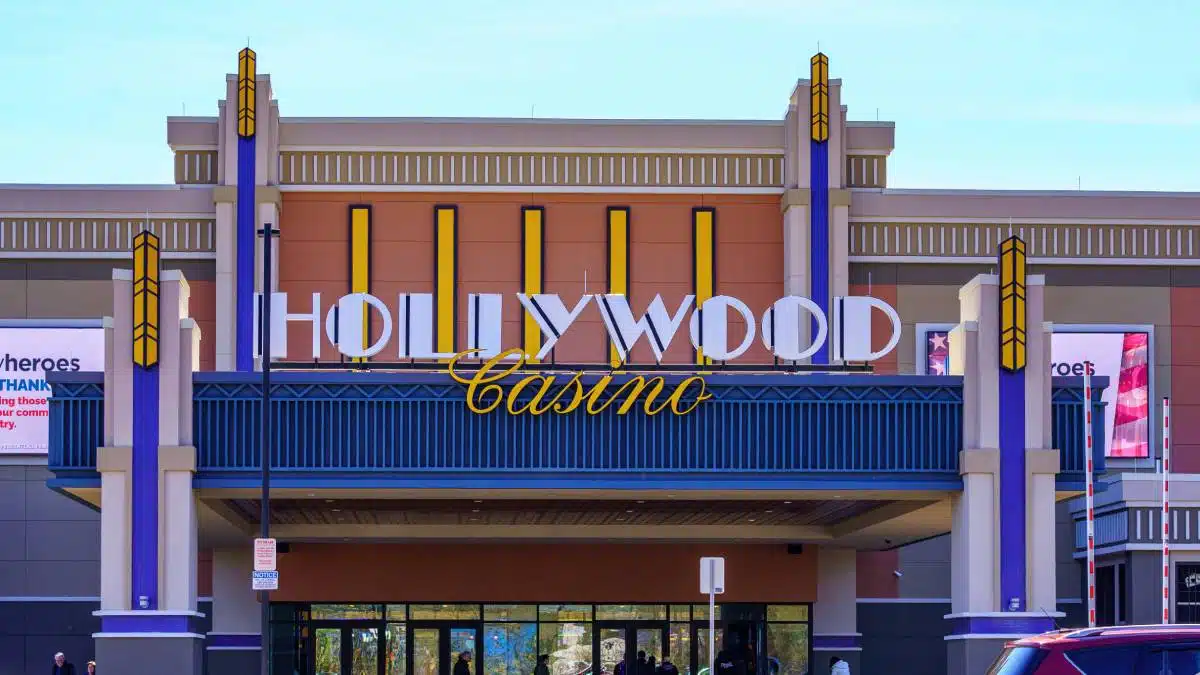 An exterior view of the Hollywood Casino in Morgantown, PA, where sports betting keeps getting stronger online and fewer people are opting for traditional casinos to make sports bets, like the super bowl.