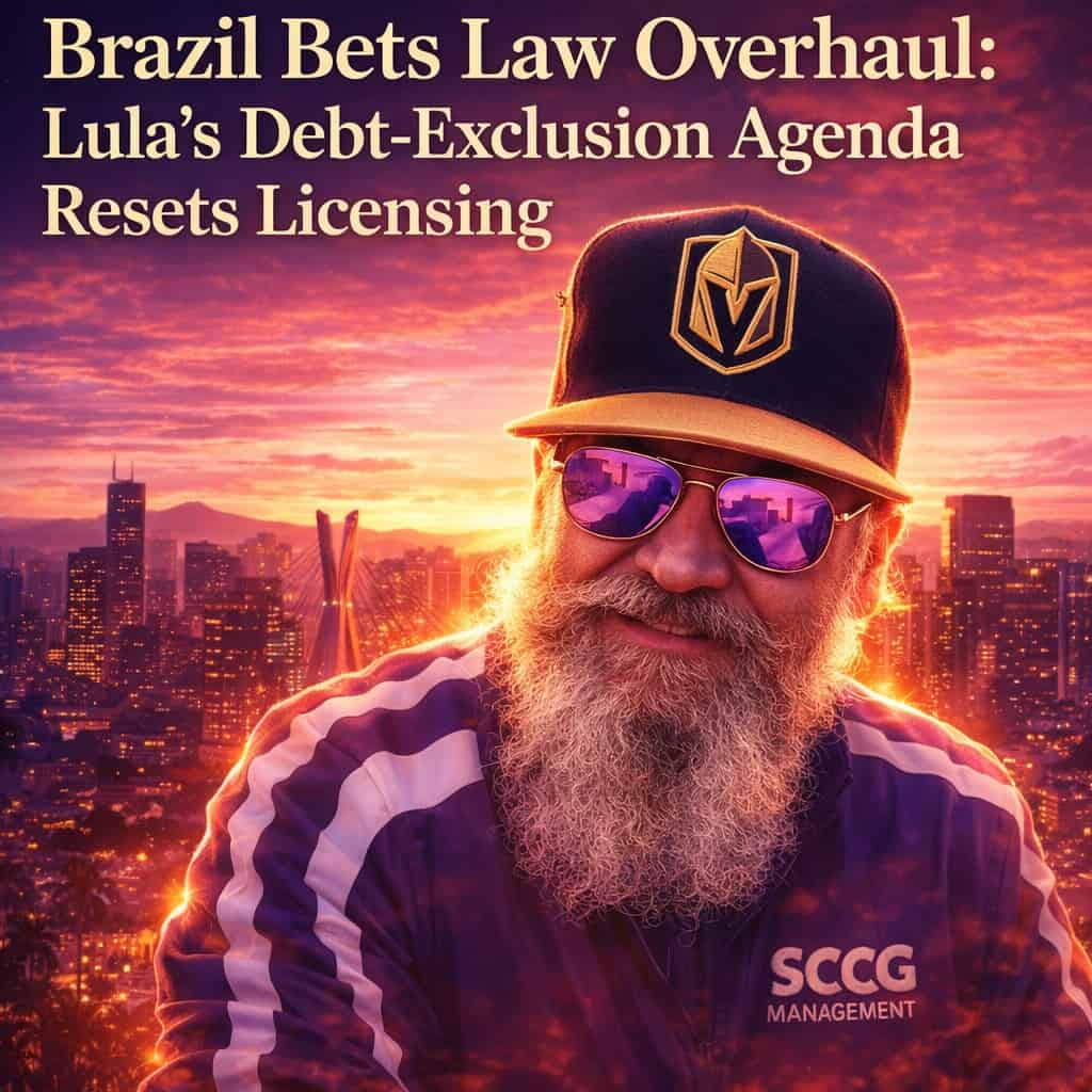 Steve stands confidently in a vibrant São Paulo sunset overlooking the city skyline, symbolizing Brazil’s cross-party bargaining and Lula’s debt-exclusion agenda reshaping online gambling licensing ahead of October elections.