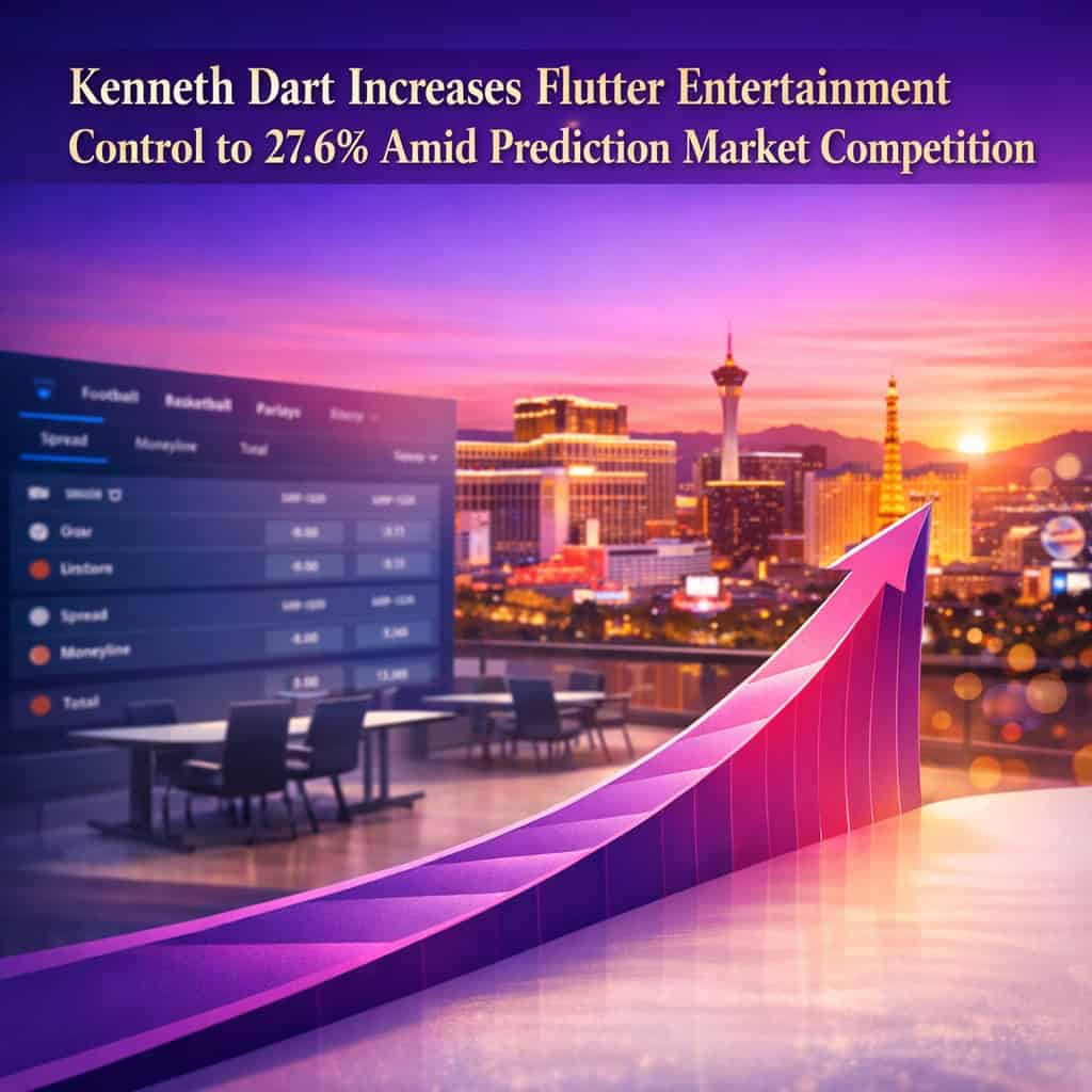 Billionaire investor Kenneth Dart holding significant voting control in Flutter Entertainment with FanDuel at the center of emerging prediction market competition.