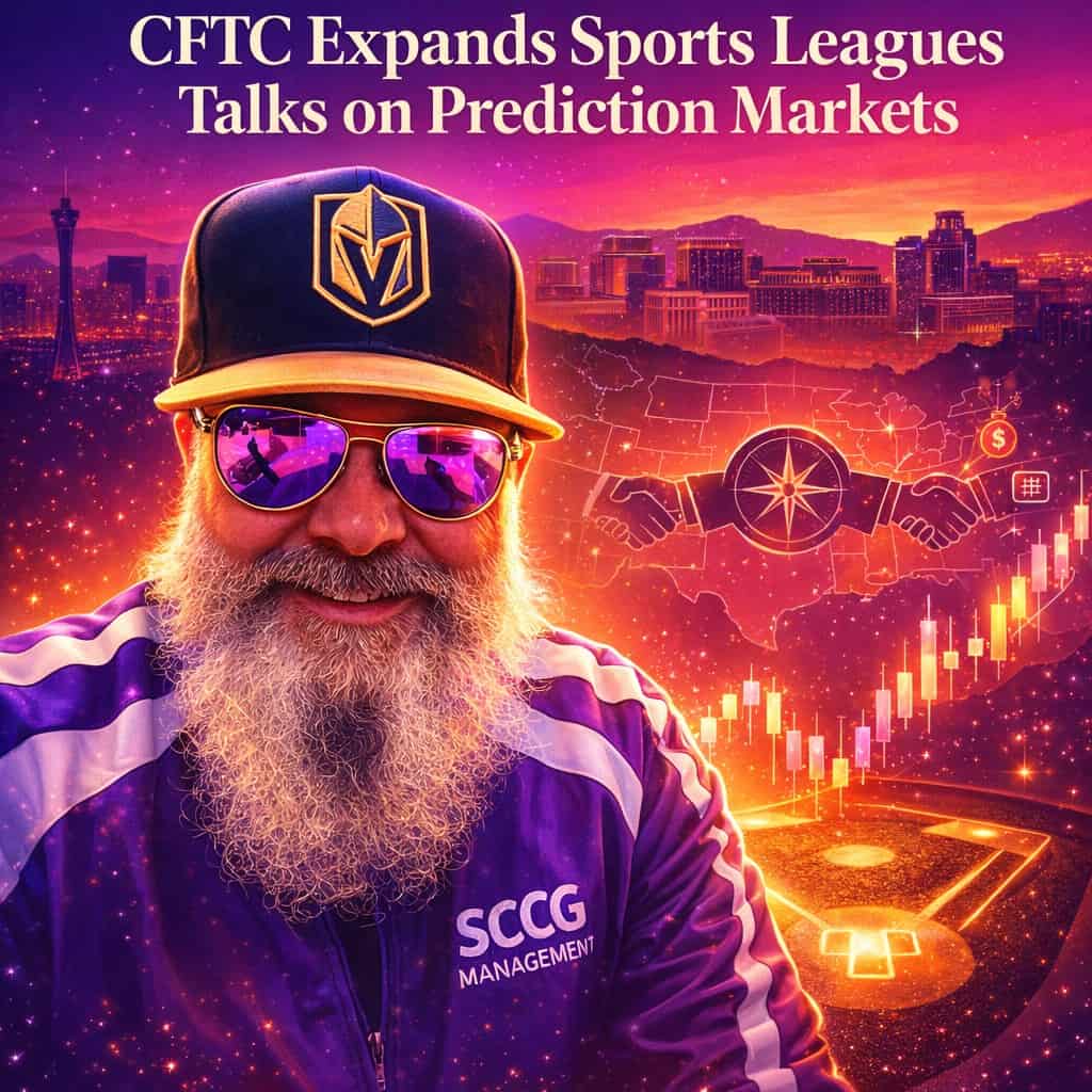 Vibrant sunset skyline with MLB baseball diamond merging into candlestick charts and league partnership motifs.
