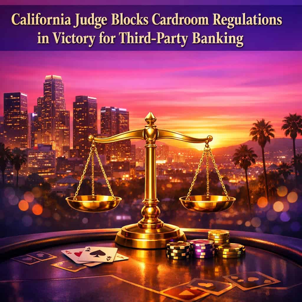 California judge ruling preserves third-party player-dealer model in cardroom victory against state gambling regulations.