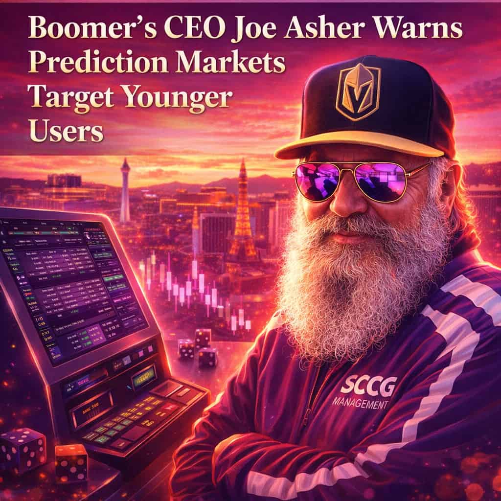 Joe Asher of Boomer’s Sportsbook warns about prediction markets drawing younger users without traditional protections at a Las Vegas industry event.