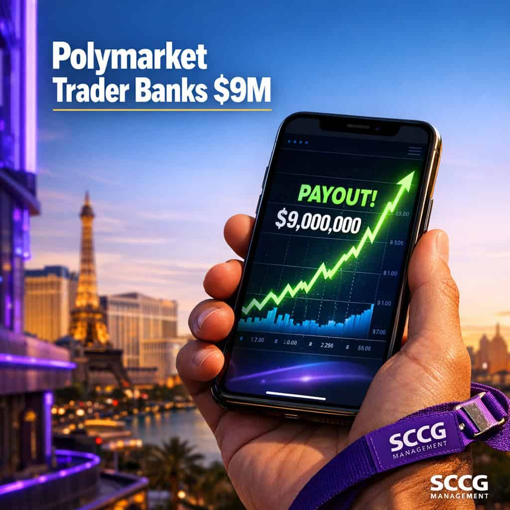 Smartphone displaying a prediction-market app with a sharply rising line after a sports outcome bet.