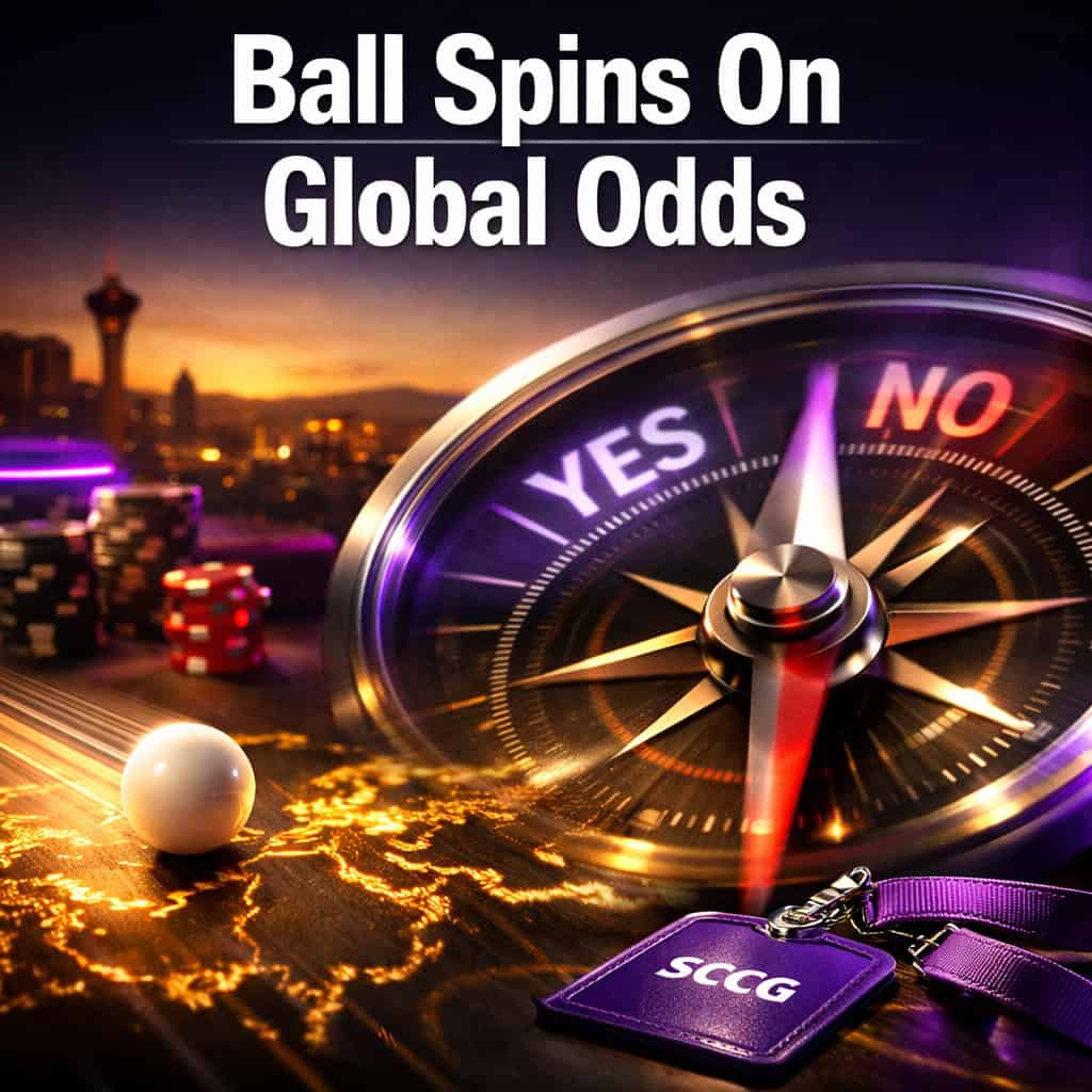 A roulette ball streaks across a glowing world map with a compass needle spinning between YES and NO amid dramatic light.