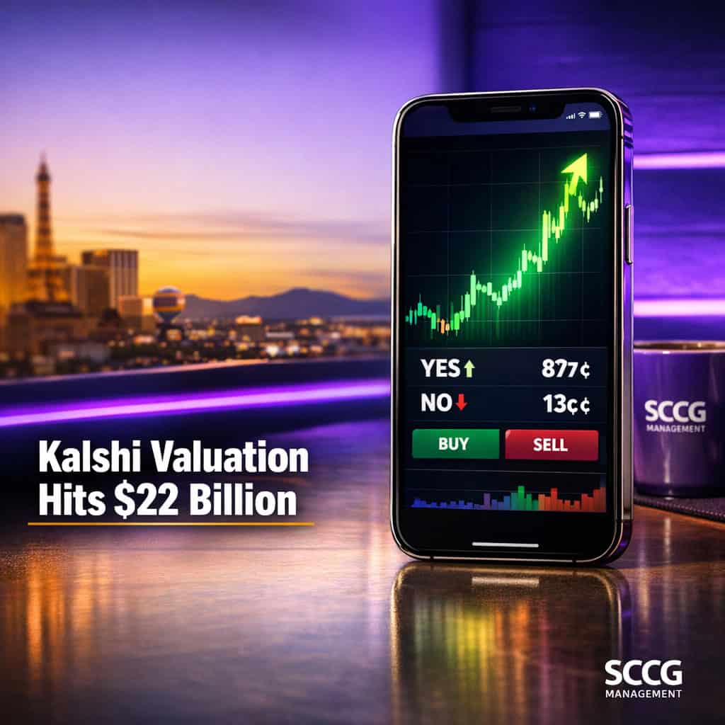 Smartphone displaying a prediction-market trading app with a sharply rising contract line under bright daylight.