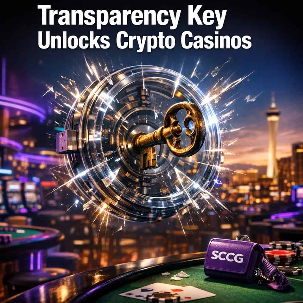 A glowing digital key turning inside an oversized transparent vault lock as light fractures outward across a dark crypto casino backdrop.