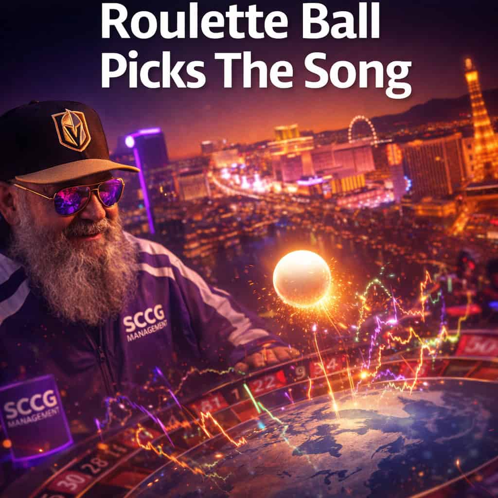 A glowing roulette ball streaks across a massive world map while faint price alerts burst like sparks around it under dramatic stadium lighting.