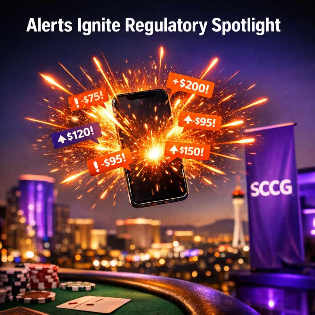 Smartphone erupting with orange price alerts like fireworks over a blurred city skyline at dusk.