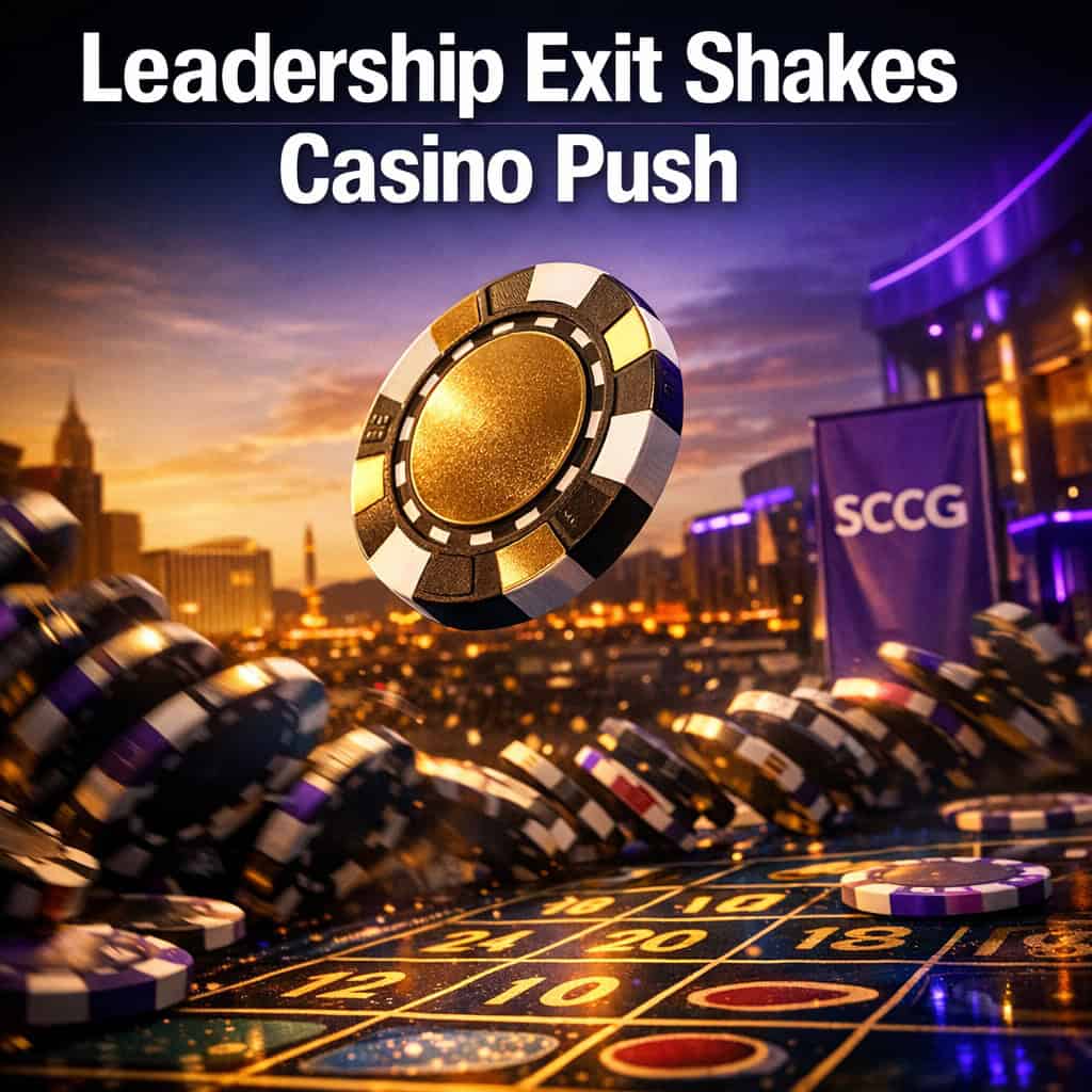 A single oversized casino chip suspended mid-air above a sprawling digital betting grid as the surrounding chips begin to topple in chain reaction.