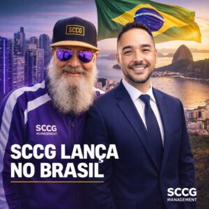 Stephen Crystal e Thomas Carvalhaes lancam a SCCG Brasil, com os horizontes de Sao Paulo e Rio de Janeiro e a bandeira do Brasil