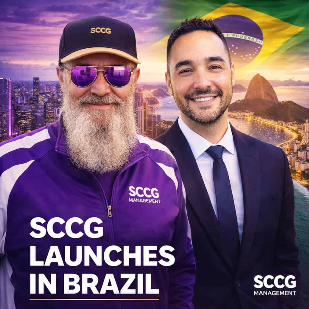 Stephen Crystal and Thomas Carvalhaes launch SCCG Brazil, Sao Paulo and Rio de Janeiro skylines with the Brazilian flag