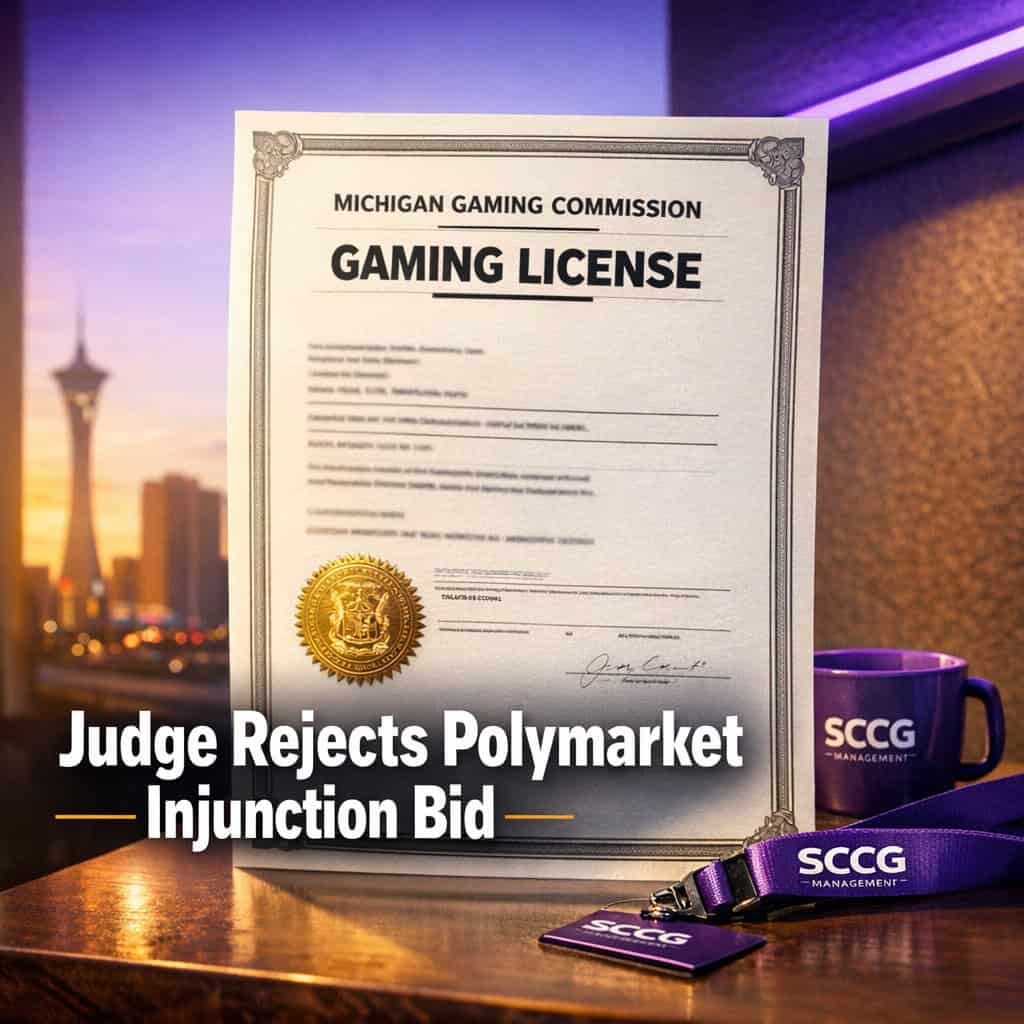 Michigan gaming-commission license certificate held up in bright daylight, symbolizing state regulatory authority over prediction markets.