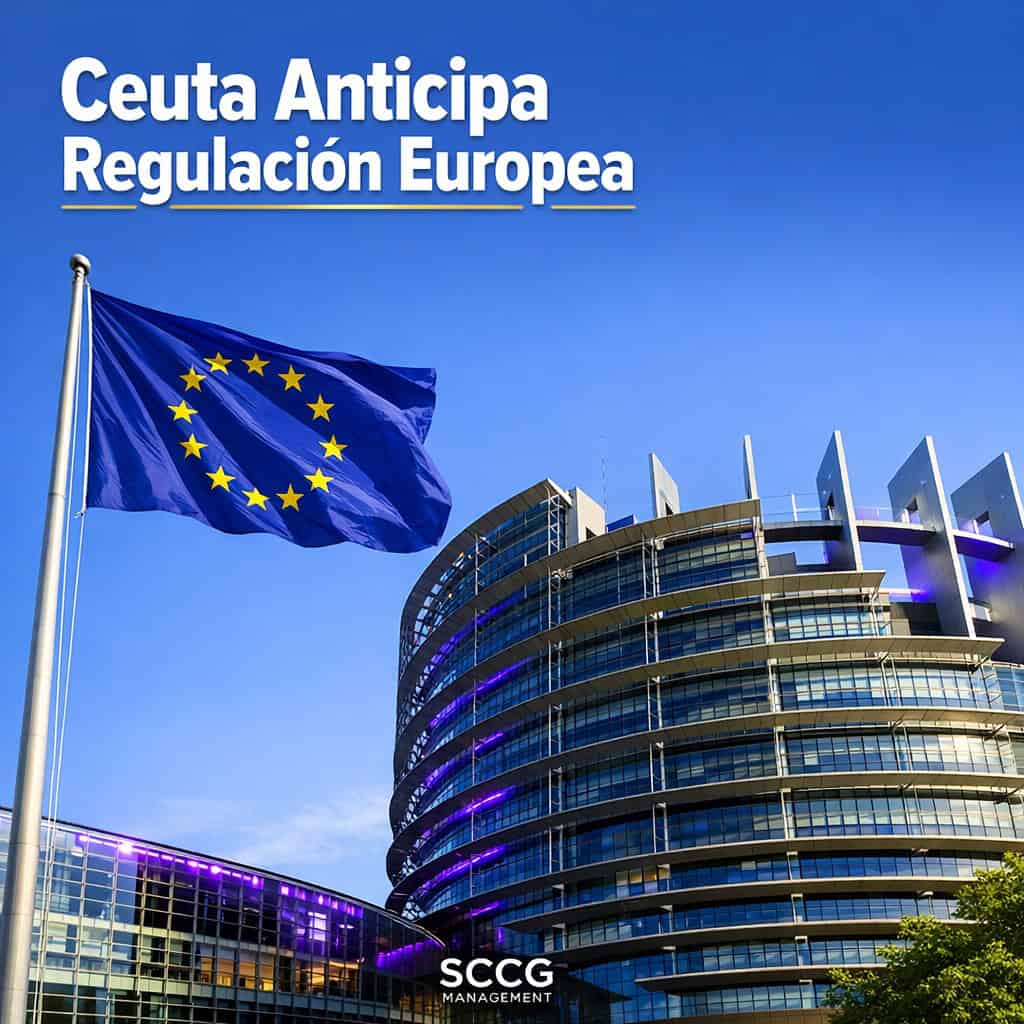European Parliament building exterior in bright daylight with EU flag waving on tall pole, conveying anticipation of upcoming regulatory changes.