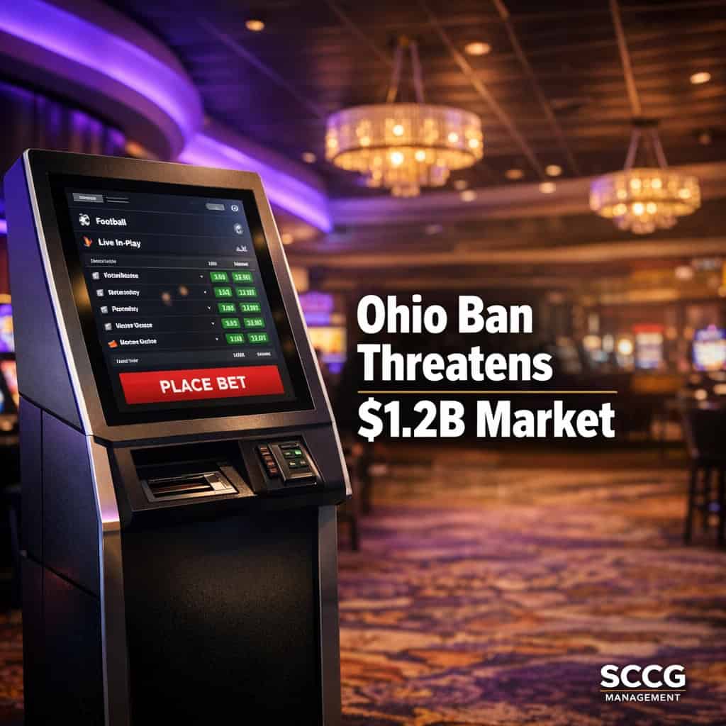 Self-service betting terminal displaying a live sports wager interface with vibrant green odds and a red place-bet button on a bright casino floor.