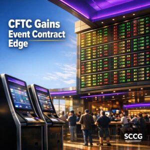 Large glowing sportsbook odds board displaying real-time prediction market lines inside a vibrant casino floor under bright daylight.