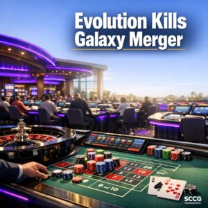 Busy casino slot floor with active electronic table game terminals and live dealer roulette station mid-play under bright daylight.