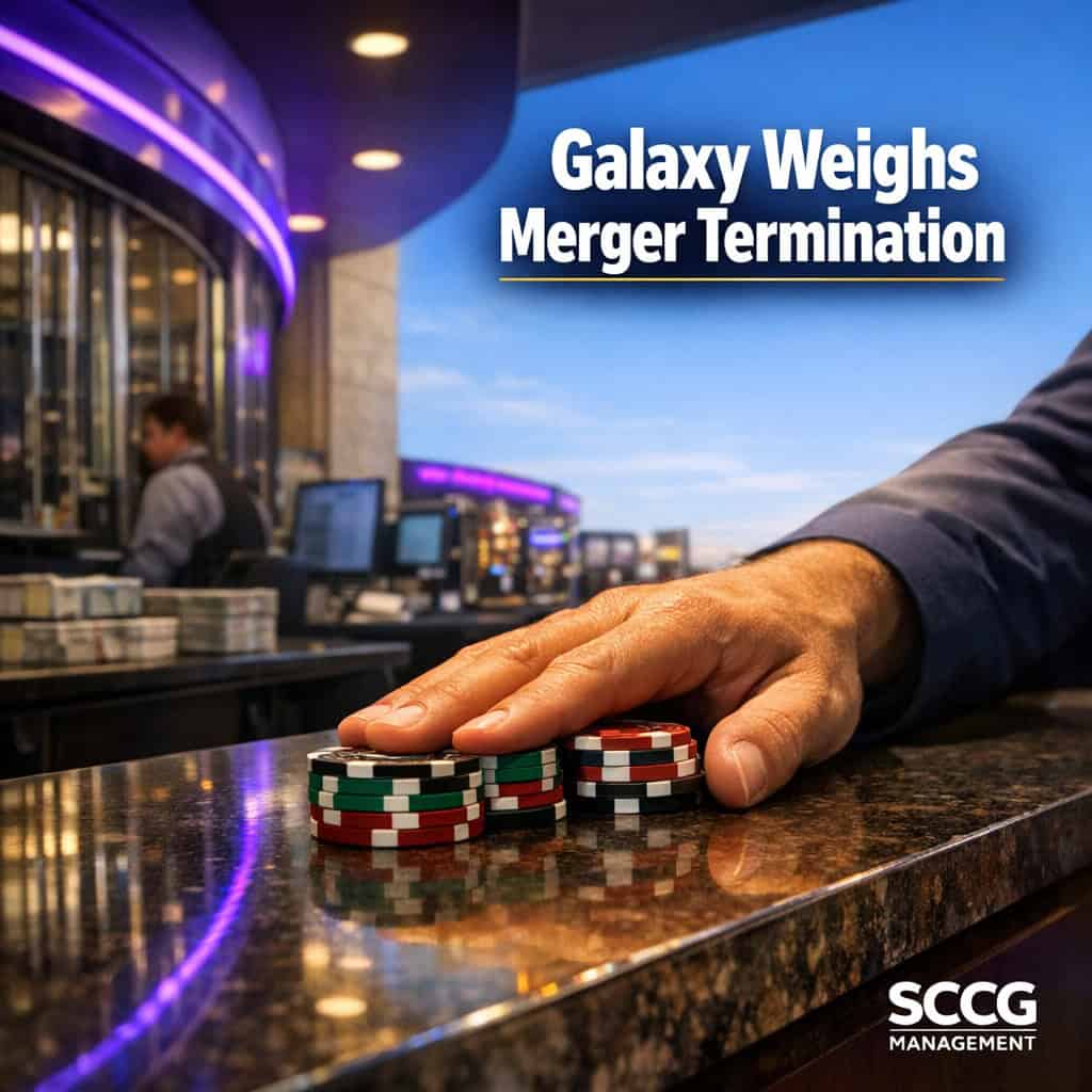 Casino cage cash desk mid-transaction with chips sliding across the counter in bright daylight.