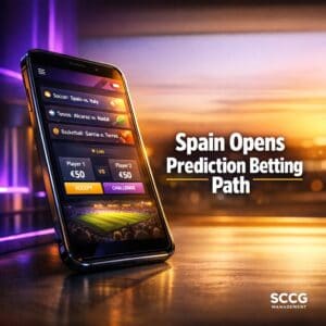 Smartphone displaying a live prediction betting app for sports events under strong directional light.