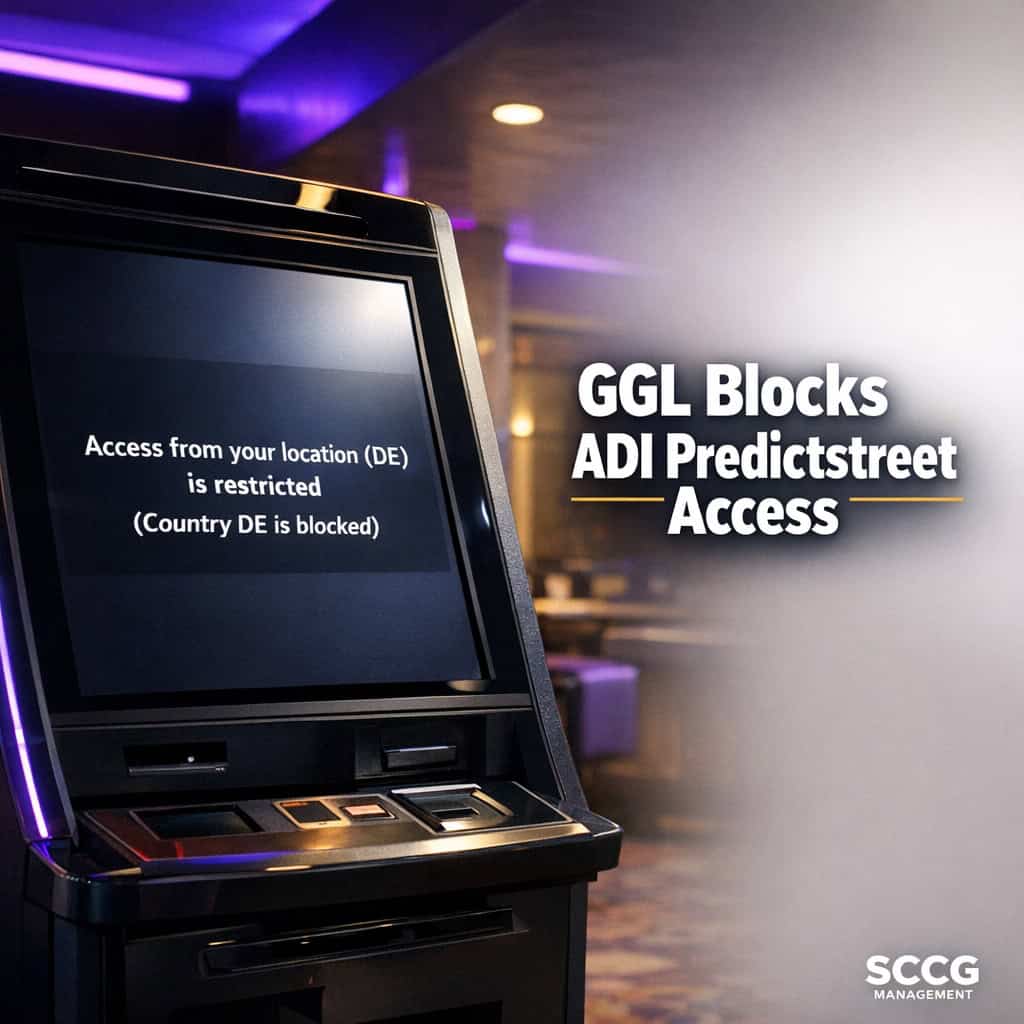 Self-service betting terminal screen showing a location block message for German users.
