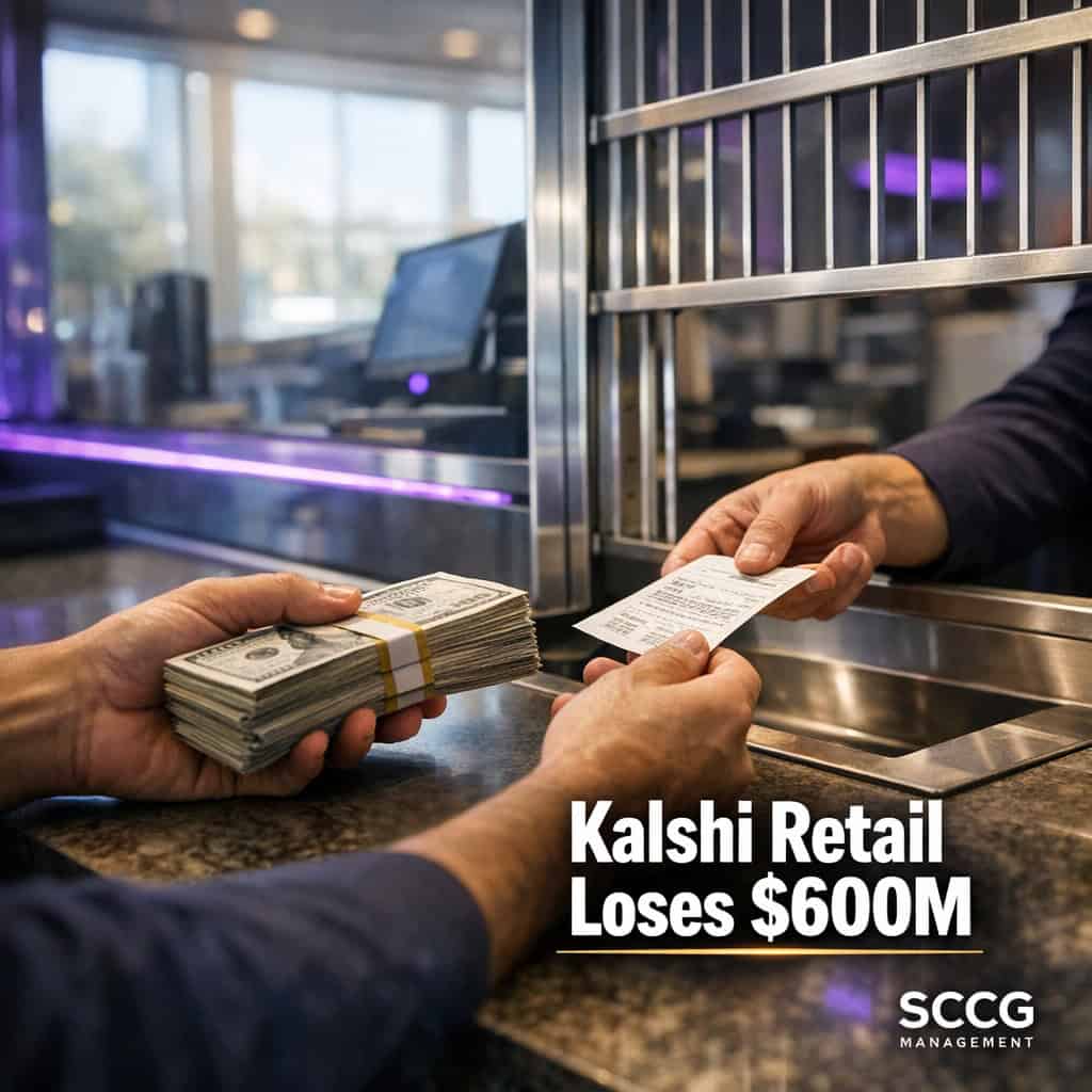 Busy casino cash cage mid-transaction with stacks of currency changing hands under bright daylight.