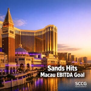 Grand Venetian Macao exterior bathed in dramatic golden hour light showcasing its iconic scale and architecture along the Cotai Strip.