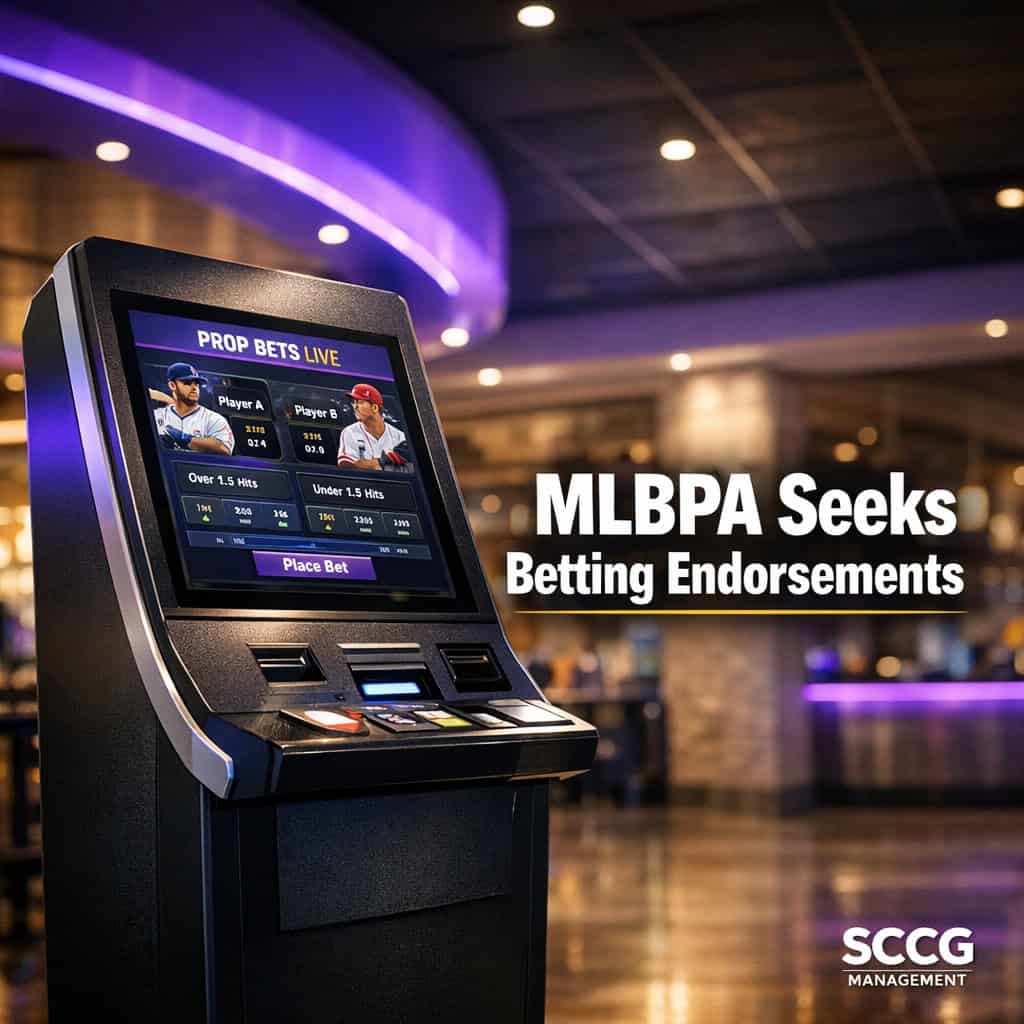 Self-service betting terminal on a concourse displays a live prop bet interface with player statistics and wager options.
