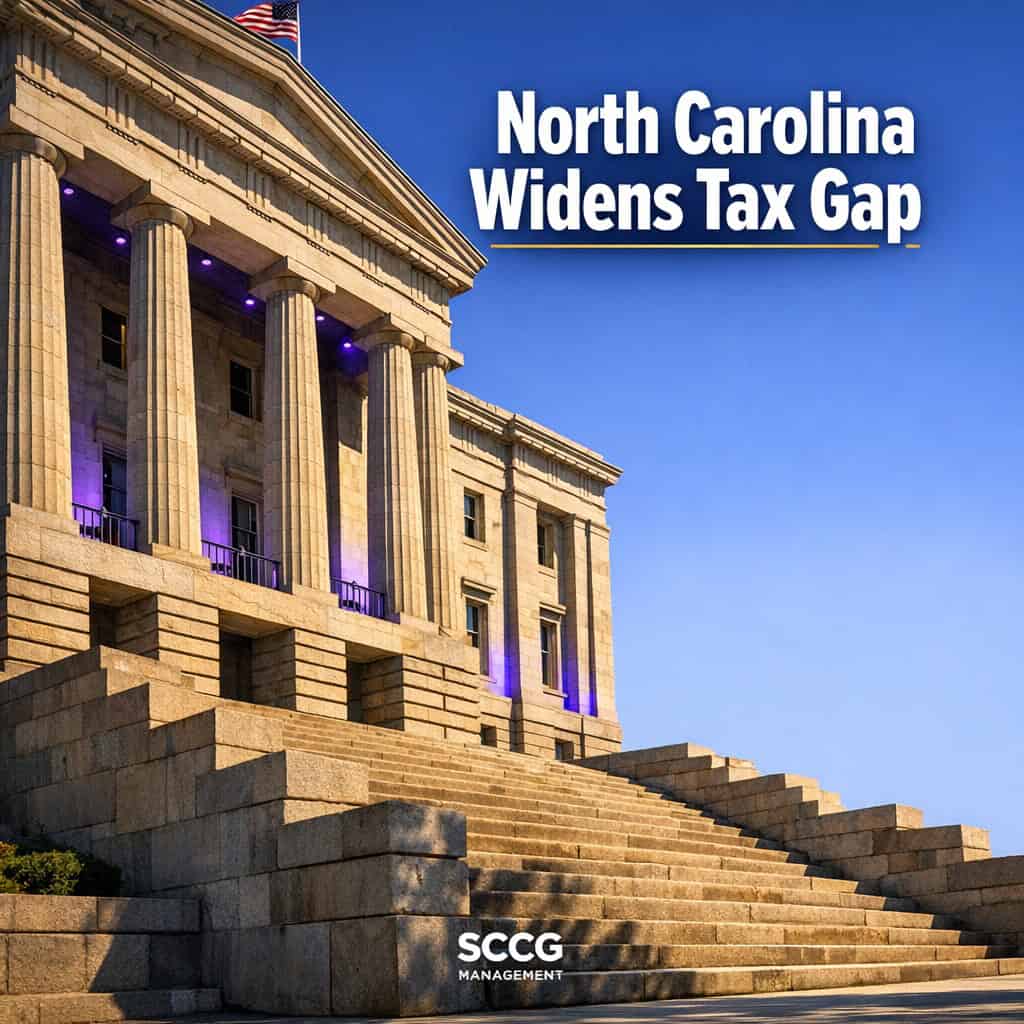 North Carolina state capitol building bathed in bright daylight, conveying the weight of new sports betting tax legislation.