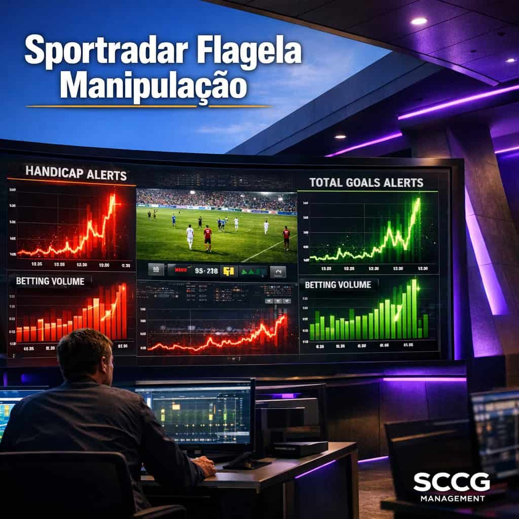 Analytics dashboard screen showing real-time suspicious betting volume spikes in handicap and total goals markets during a football match.