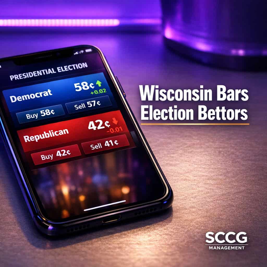 Smartphone displaying a live election prediction market trading app with updating odds and contract prices.