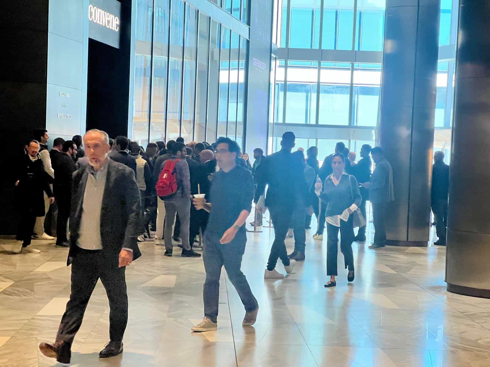 Attendees arriving at Convene, 30 Hudson Yards, for NEXTPredict Summit New York
