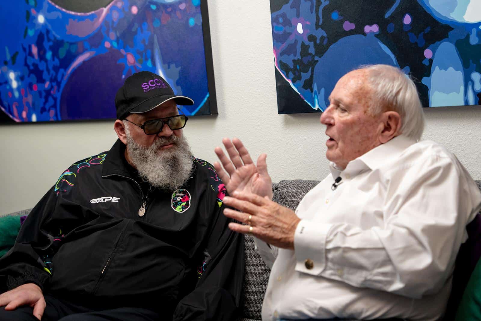 Stephen Crystal and D.W. "Dave" Barrick in conversation at the SCCG Open Office