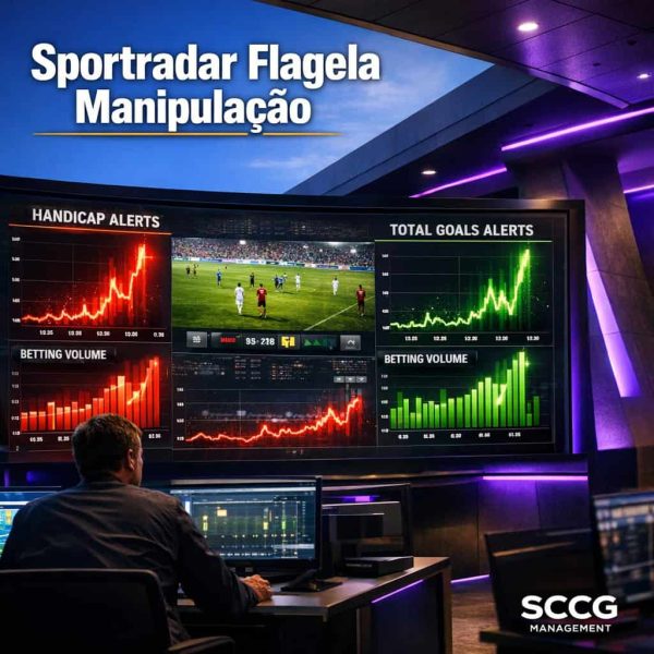 Analytics dashboard screen showing real-time suspicious betting volume spikes in handicap and total goals markets during a football match.